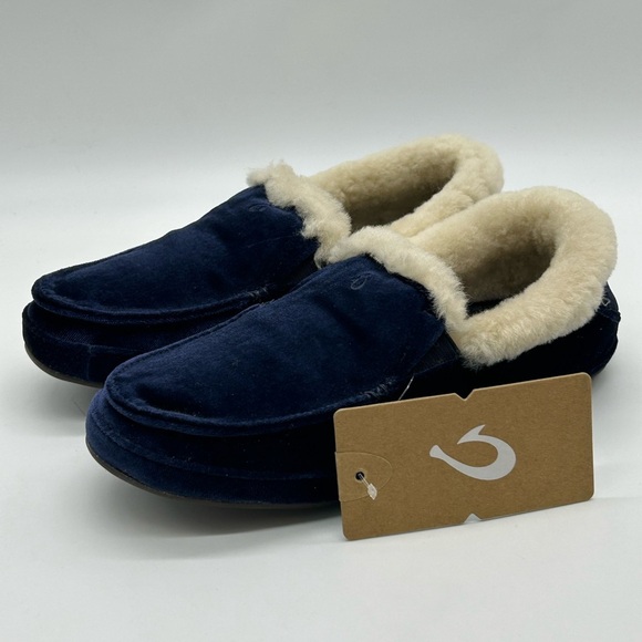 Olukai Ku‘una Lanui Slippers Women’s Size 6 Trench Blue | Real Fur Liner NWT - Picture 5 of 10